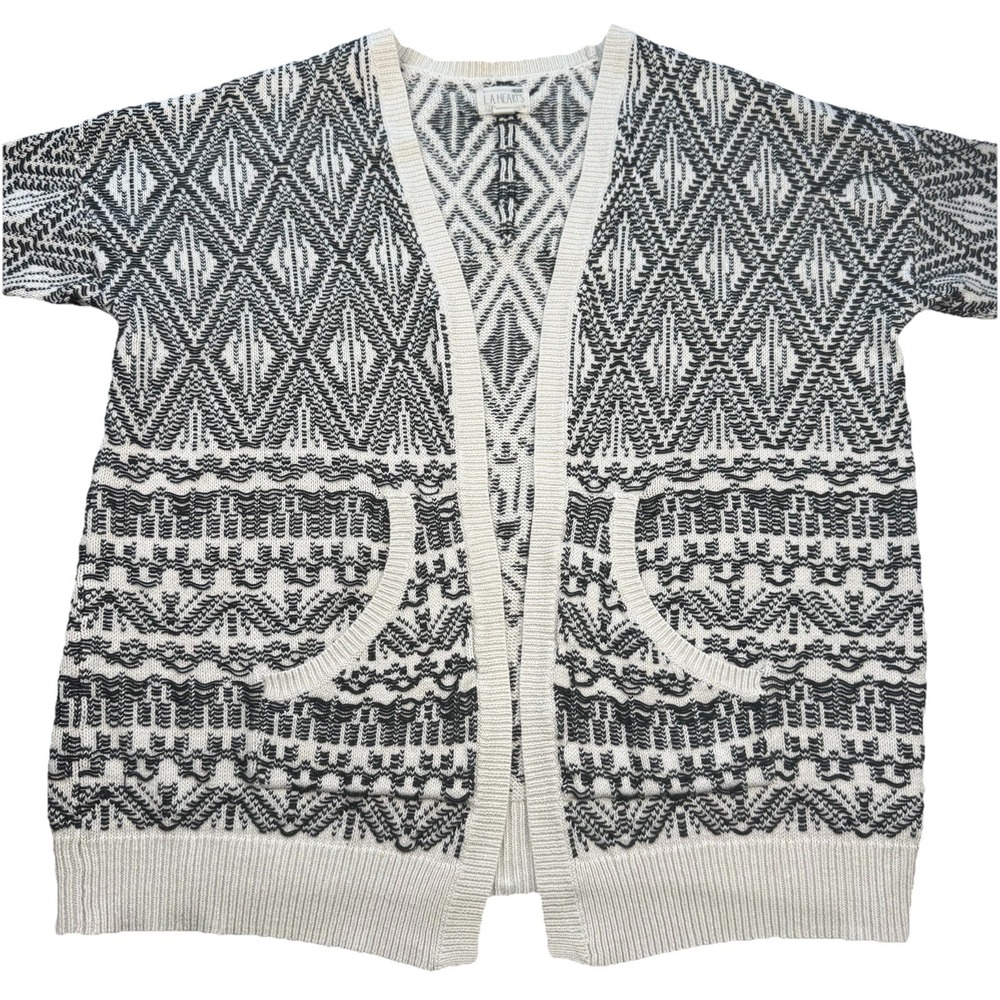 LA Hearts Cardigan Sweater Womens Small Open Knit Pockets Boho Cozy Black White